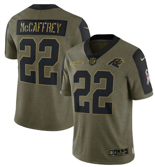 Christian McCaffrey Carolina Panthers olive Salute To Service jersey