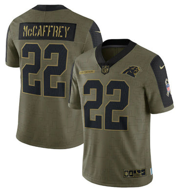 Christian McCaffrey Carolina Panthers olive Salute To Service jersey