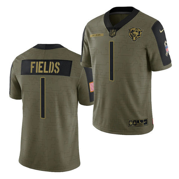 Justin Fields Chicago Bears olive Salute To Service jersey