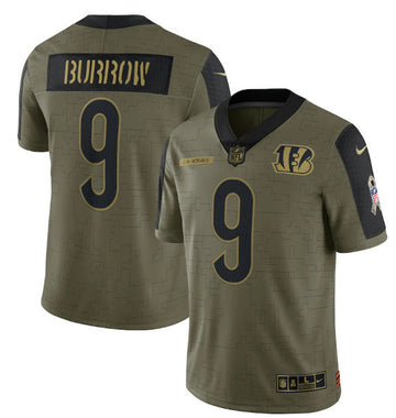 Joe Burrow Cincinnati Bengals olive Salute To Service jersey