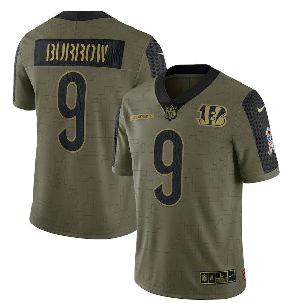 Joe Burrow Cincinnati Bengals olive Salute To Service jersey