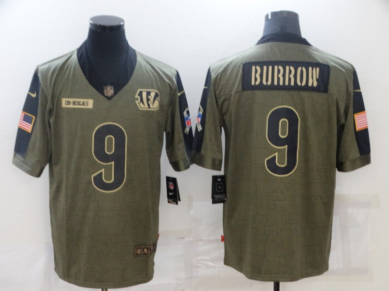 Joe Burrow Cincinnati Bengals olive Salute To Service jersey