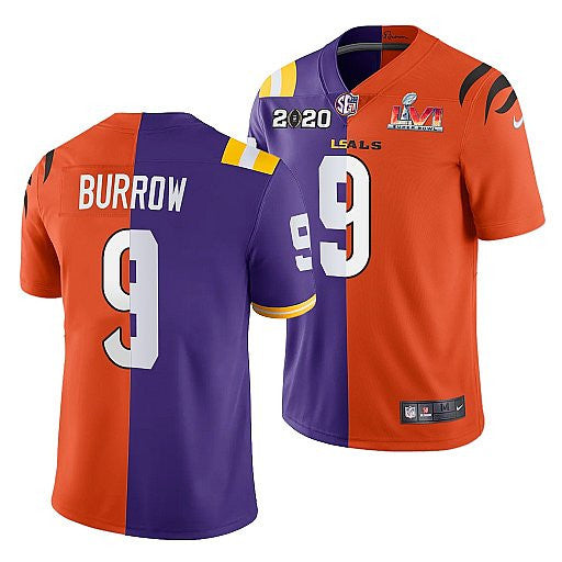 X LSU Tigers Joe Burrow Cincinnati Bengals purple Split jersey