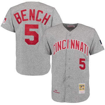 Johnny Bench Mitchell Ness Cincinnati Reds gray Throwback jersey