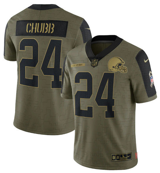 Nick Chubb Cleveland Browns olive Salute To Service jersey
