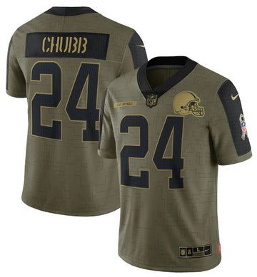 Nick Chubb Cleveland Browns olive Salute To Service jersey