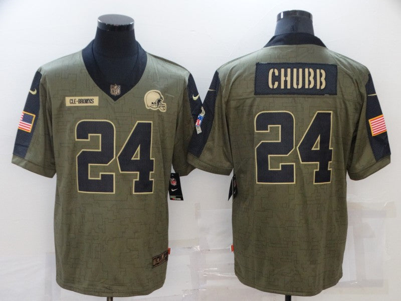 Nick Chubb Cleveland Browns olive Salute To Service jersey