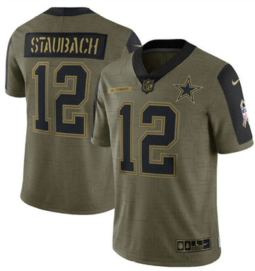 Roger Staubach Dallas Cowboys olive Salute To Service jersey