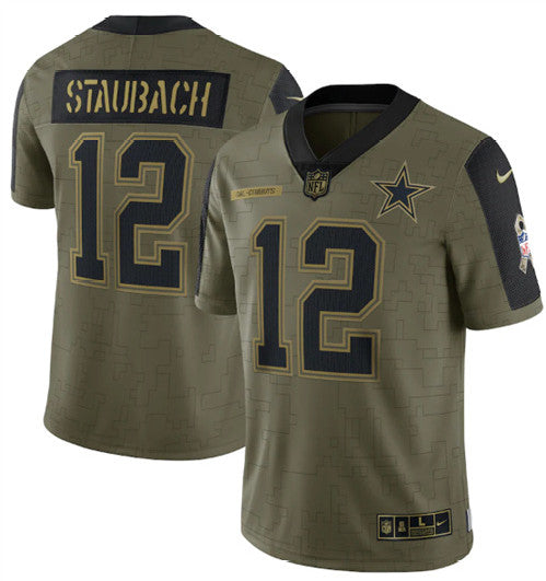 Roger Staubach Dallas Cowboys olive Salute To Service jersey