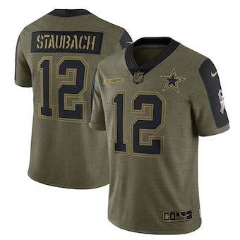 Roger Staubach Dallas Cowboys olive Salute To Service jersey