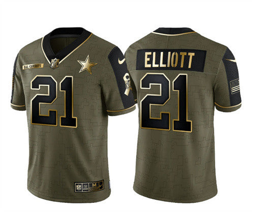 Ezekiel Elliott Dallas Cowboys olive Salute To Service jersey