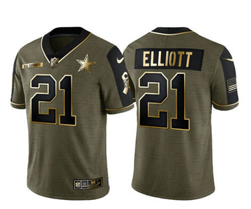 Ezekiel Elliott Dallas Cowboys olive Salute To Service jersey