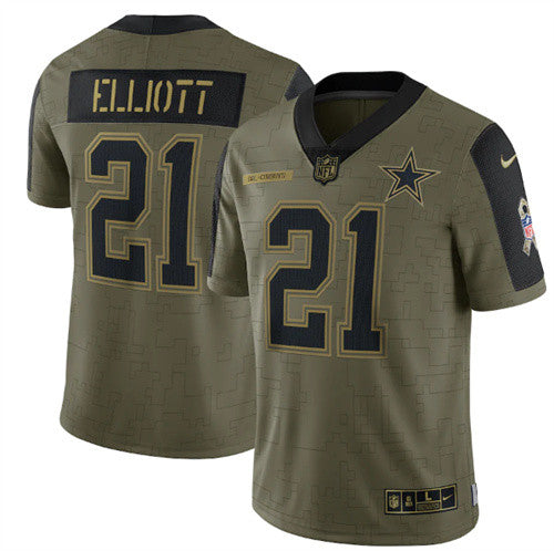 Ezekiel Elliott Dallas Cowboys olive Salute To Service jersey