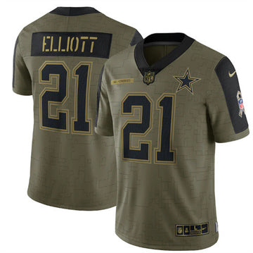Ezekiel Elliott Dallas Cowboys olive Salute To Service jersey