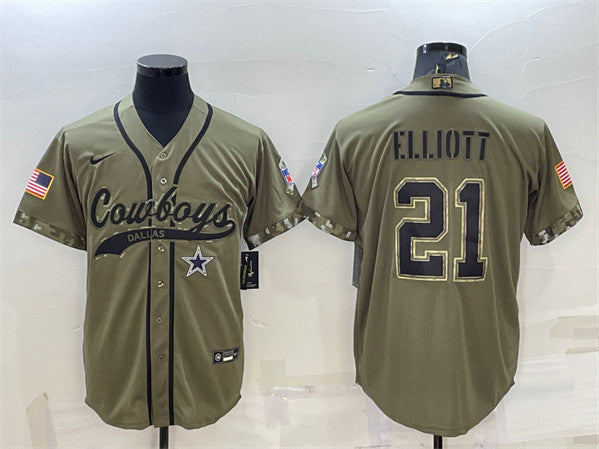 Ezekiel Elliott Dallas Cowboys olive Salute To Service jersey