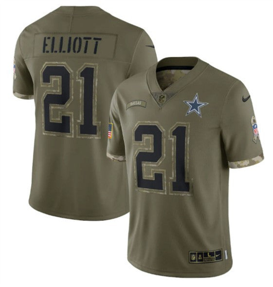 Ezekiel Elliott Dallas Cowboys olive Salute To Service jersey