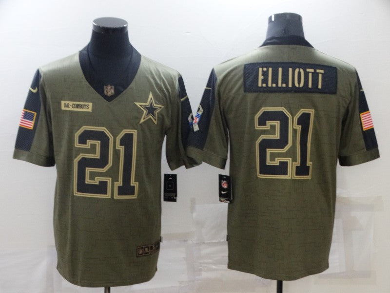 Ezekiel Elliott Dallas Cowboys olive Salute To Service jersey