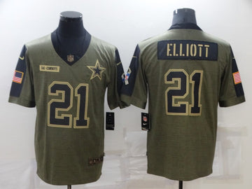 Ezekiel Elliott Dallas Cowboys olive Salute To Service jersey
