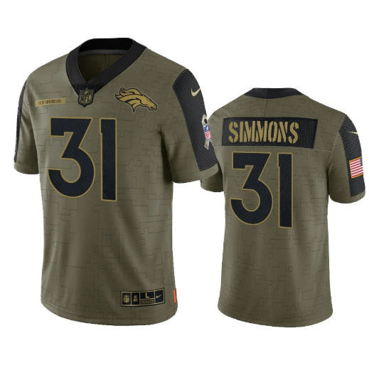 Justin Simmons Denver Broncos olive Salute To Service jersey