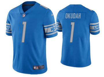 Jeff Okudah Detroit Lions blue Vapor jersey