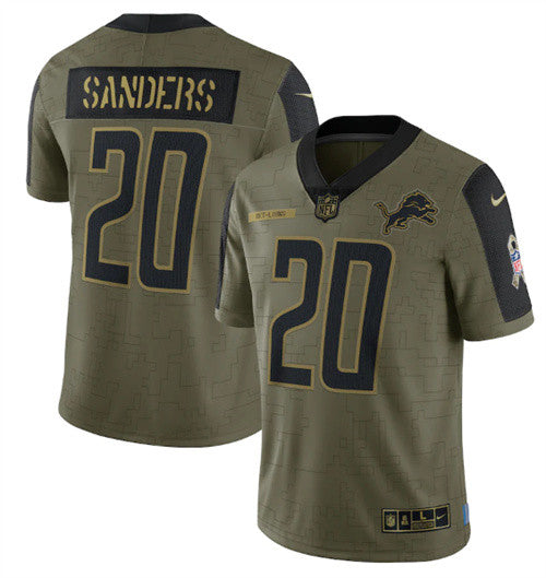 Barry Sanders Detroit Lions olive Salute To Service jersey