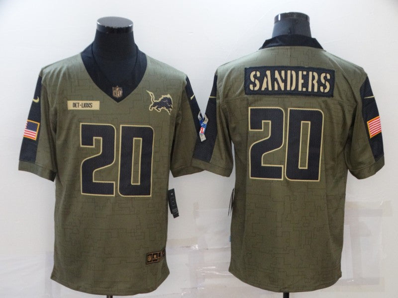Barry Sanders Detroit Lions olive Salute To Service jersey