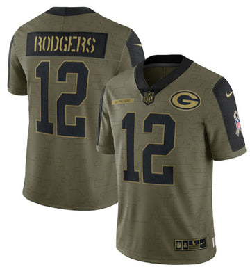 Aaron Rodgers Green Bay Packers olive Salute To Service jersey