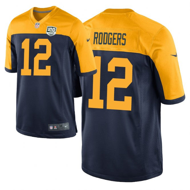 Aaron Rodgers Green Bay Packers navy Game jersey
