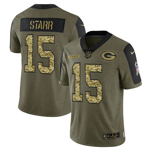 Bart Starr Green Bay Packers olive Salute To Service jersey