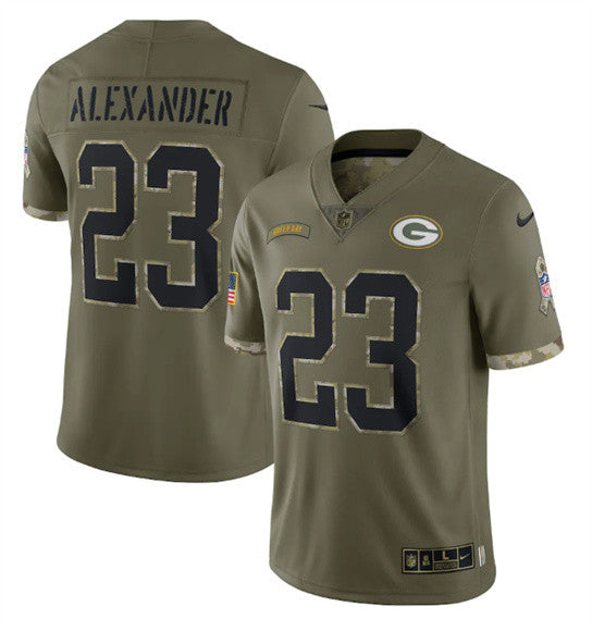 Jaire Alexander Green Bay Packers olive Salute To Service jersey