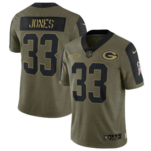 Aaron Jones Green Bay Packers olive Salute To Service jersey