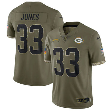 Aaron Jones Green Bay Packers olive Salute To Service jersey