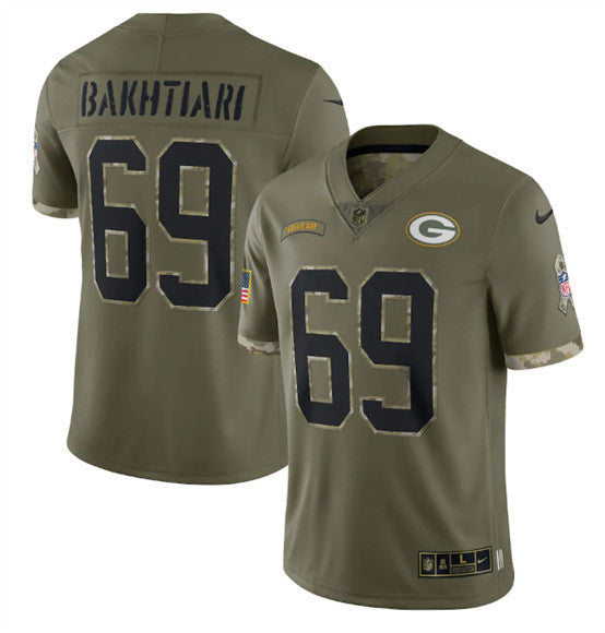 David Bakhtiari Green Bay Packers olive Salute To Service jersey