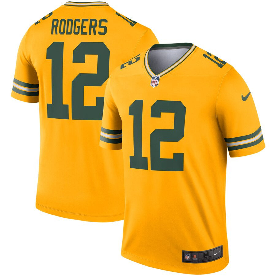 Aaron Rodgers Green Bay Packers gold Inverted Legend jersey