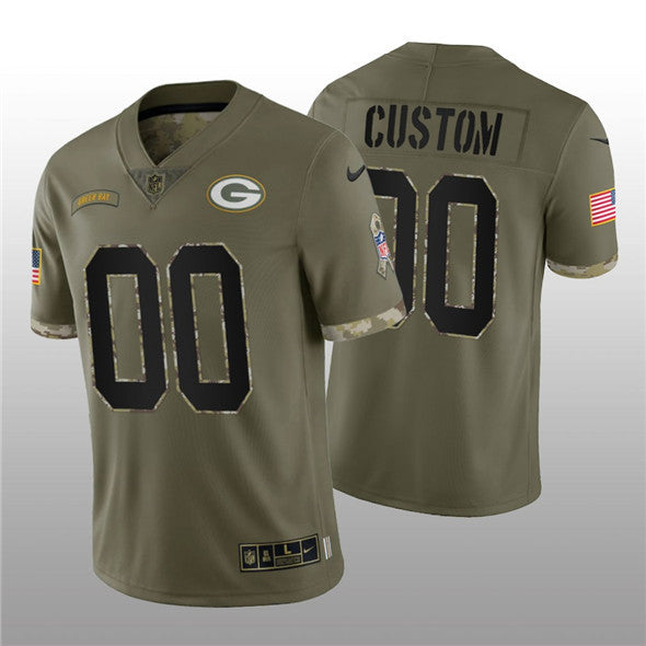 Custom Green Bay Packers olive Salute To Service jersey