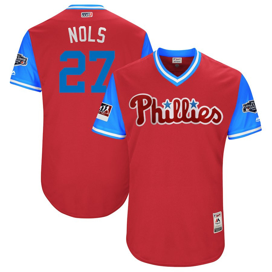 Hiladelphia Aaron Nola Nols Majestic Philadelphia Phillies scarlet Classic jersey
