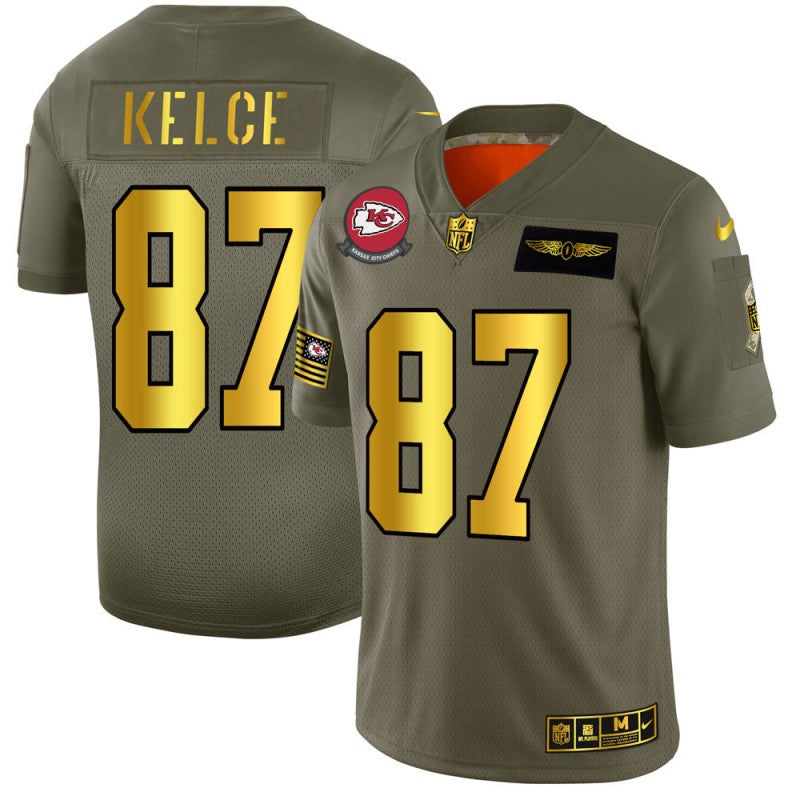 Travis Kelce Kansas City Chiefs olive Salute To Service jersey