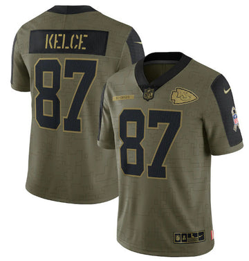 Travis Kelce Kansas City Chiefs olive Salute To Service jersey