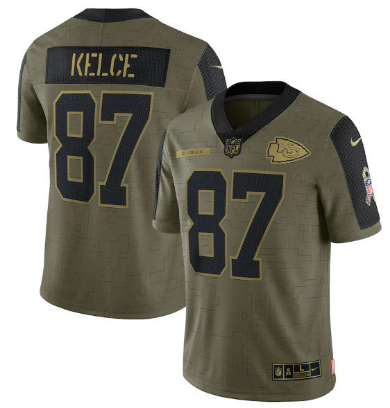 Travis Kelce Kansas City Chiefs olive Salute To Service jersey