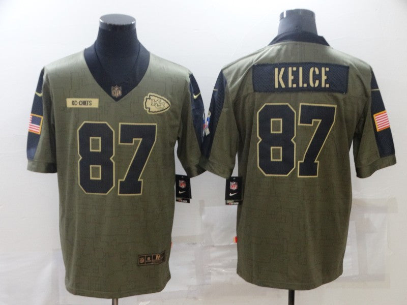 Travis Kelce Kansas City Chiefs olive Salute To Service jersey