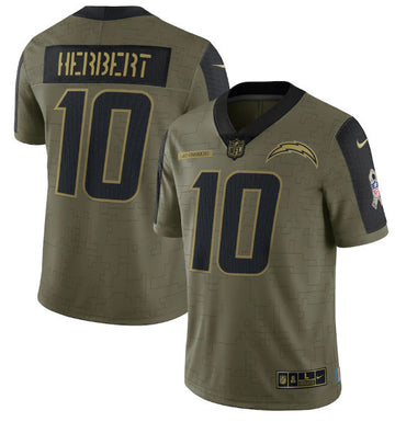 Justin Herbert Los Angeles Chargers olive Salute To Service jersey