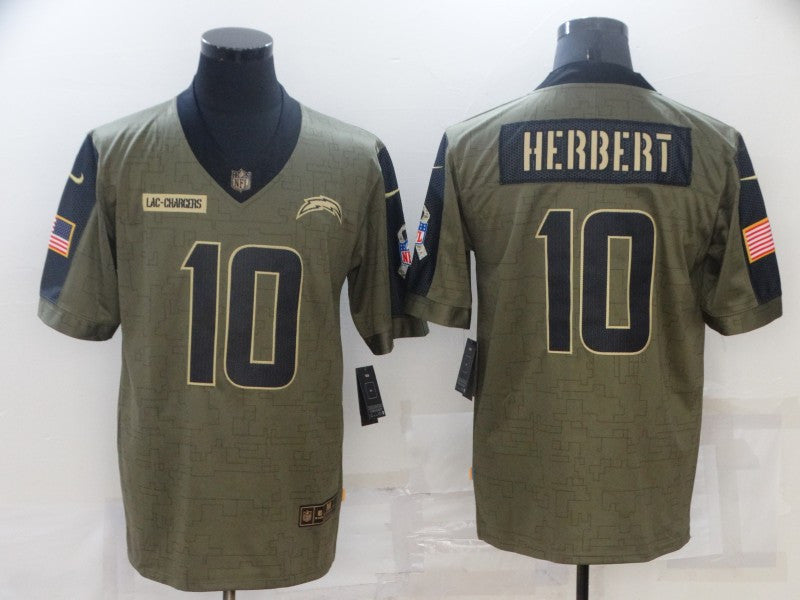 Justin Herbert Los Angeles Chargers olive Salute To Service jersey