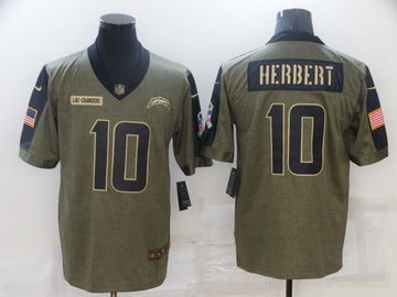 Justin Herbert Los Angeles Chargers olive Salute To Service jersey