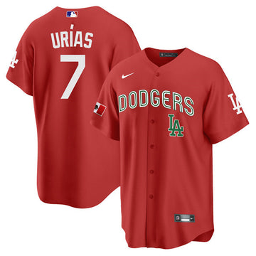 Julio Urias Los Angeles Dodgers red Heritage jersey
