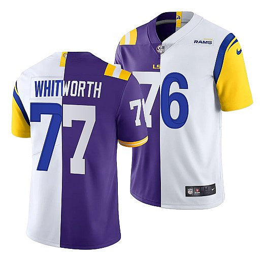 X LSU Tigers Andrew Whitworth Los Angeles Rams purple Split jersey