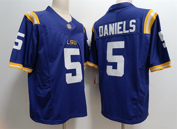 Jayden Daniels LSU Tigers blue jersey