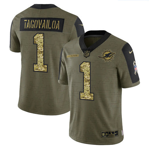 Tua Tagovailoa Miami Dolphins olive Salute To Service jersey