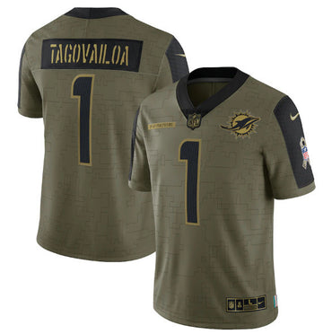 Tua Tagovailoa Miami Dolphins olive Salute To Service jersey