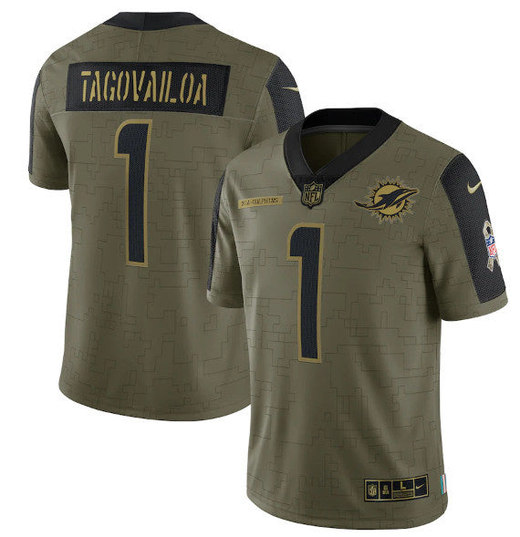 Tua Tagovailoa Miami Dolphins olive Salute To Service jersey