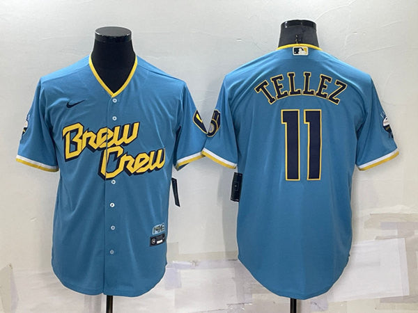 Rowdy Tellez Milwaukee Brewers blue City Connect jersey